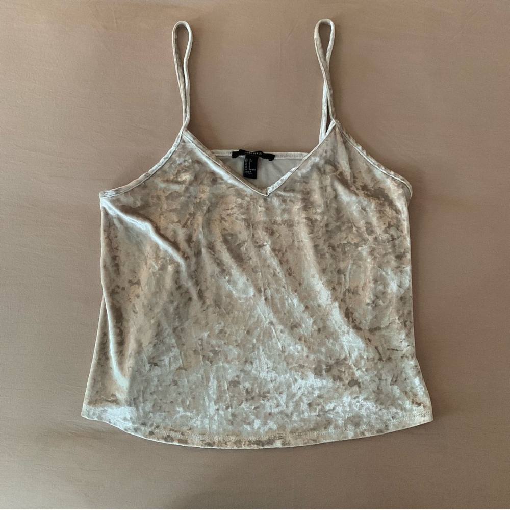 Velvet Spaghetti Strap Top - Cream